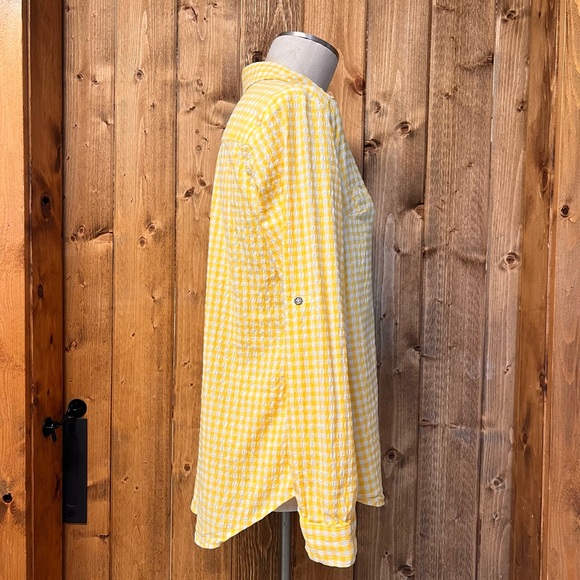 KUT From The Kloth Large Yellow White Gingham Print Long Sleeve Button Shirt - Picture 3 of 7